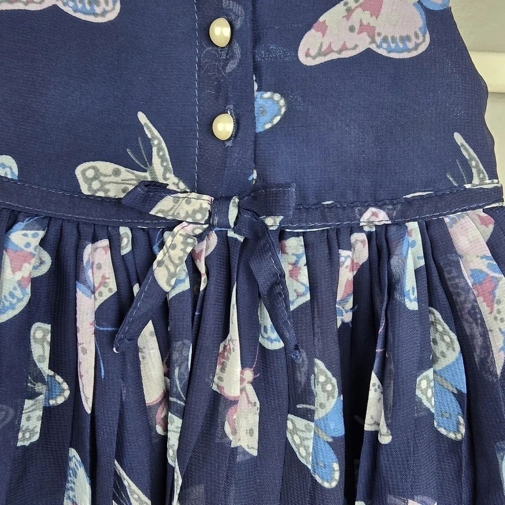BABY‎ BERI Pleated Whimsical Dress Lace Collar Butterfly Navy Baby Girls 6-9 M